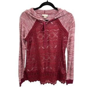 𝅺belle Du Jour Raspberry Color Long Sleeve Lace Embellished Hoodie Size Medium